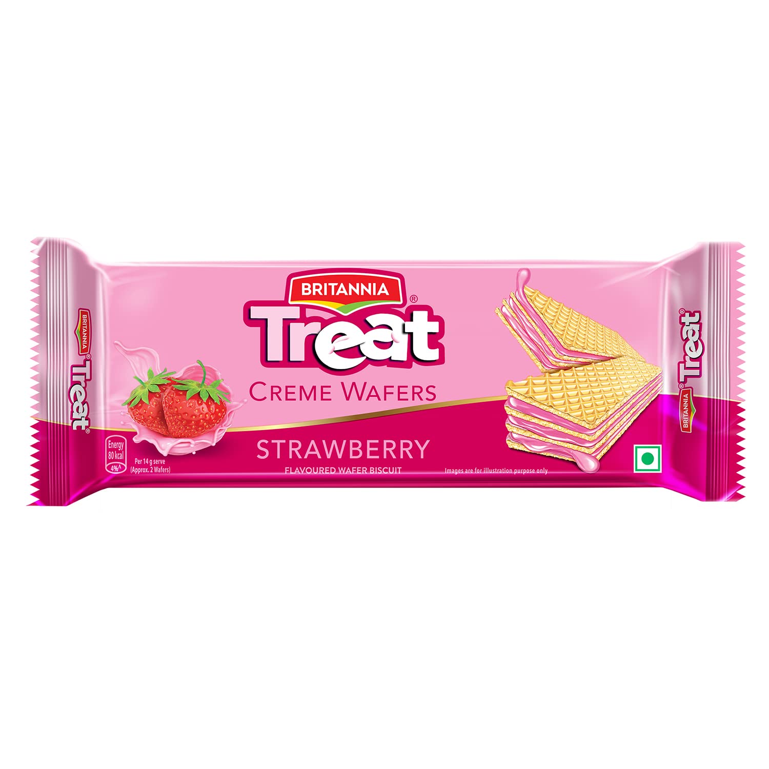 Britannia Treat CrÃƒÆ’Ã‚Â¨me Wafers - Strawberry Flavoured Wafer Biscuit Front