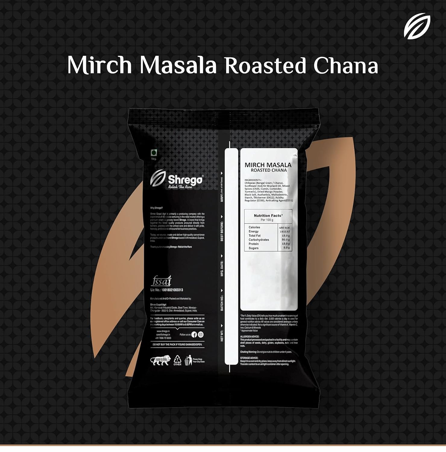 SHREGO Mirch Masala Roasted Chana, Snack and Namkeen Back