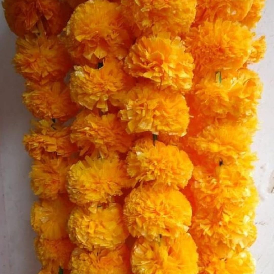 Orannge Artificial Marigold Flowers (Pack of 10 - 4.8ft Length), front