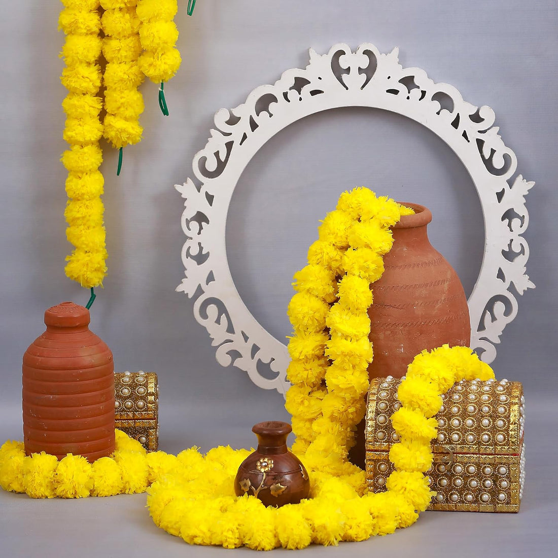 Yellow and Orange Marigold Flower Garland Bulk Set