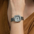 The Embellished Block Round Watch – Metallic Silver