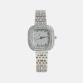 The Embellished Block Round Watch – Metallic Silver