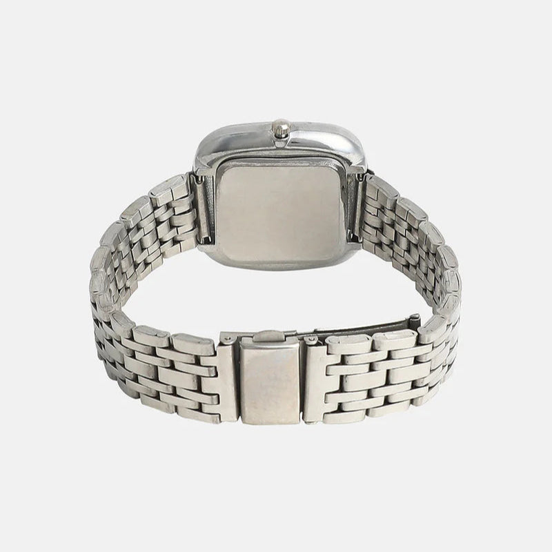 The Embellished Block Round Watch – Metallic Silver