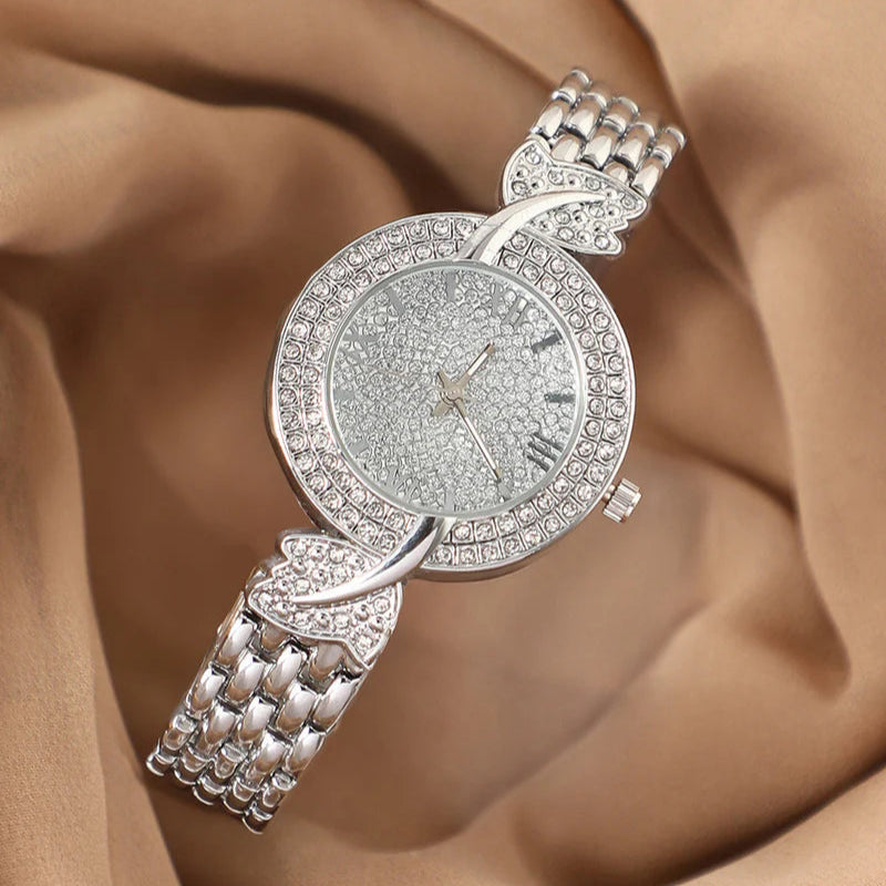 The Foliage Round Watch – Metallic Silver