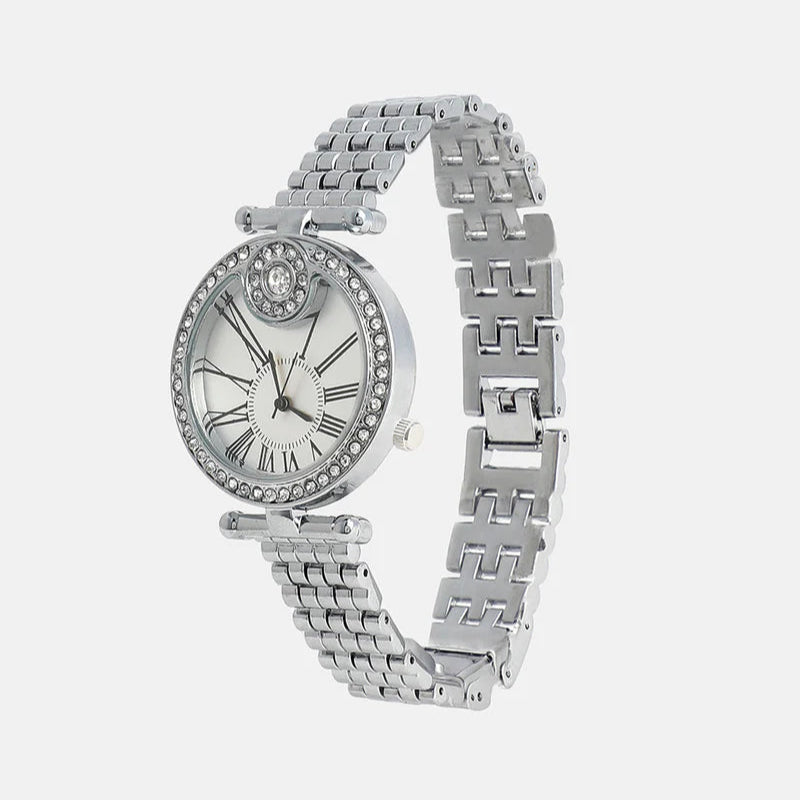 The Opulent Roman Round Watch – Metallic Silver