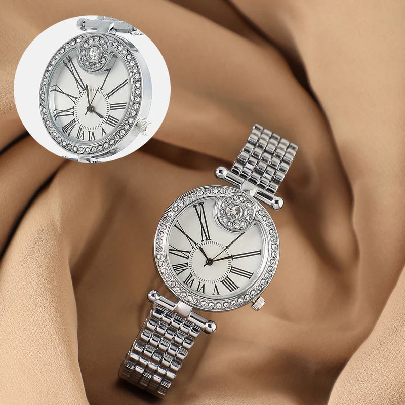 The Opulent Roman Round Watch – Metallic Silver