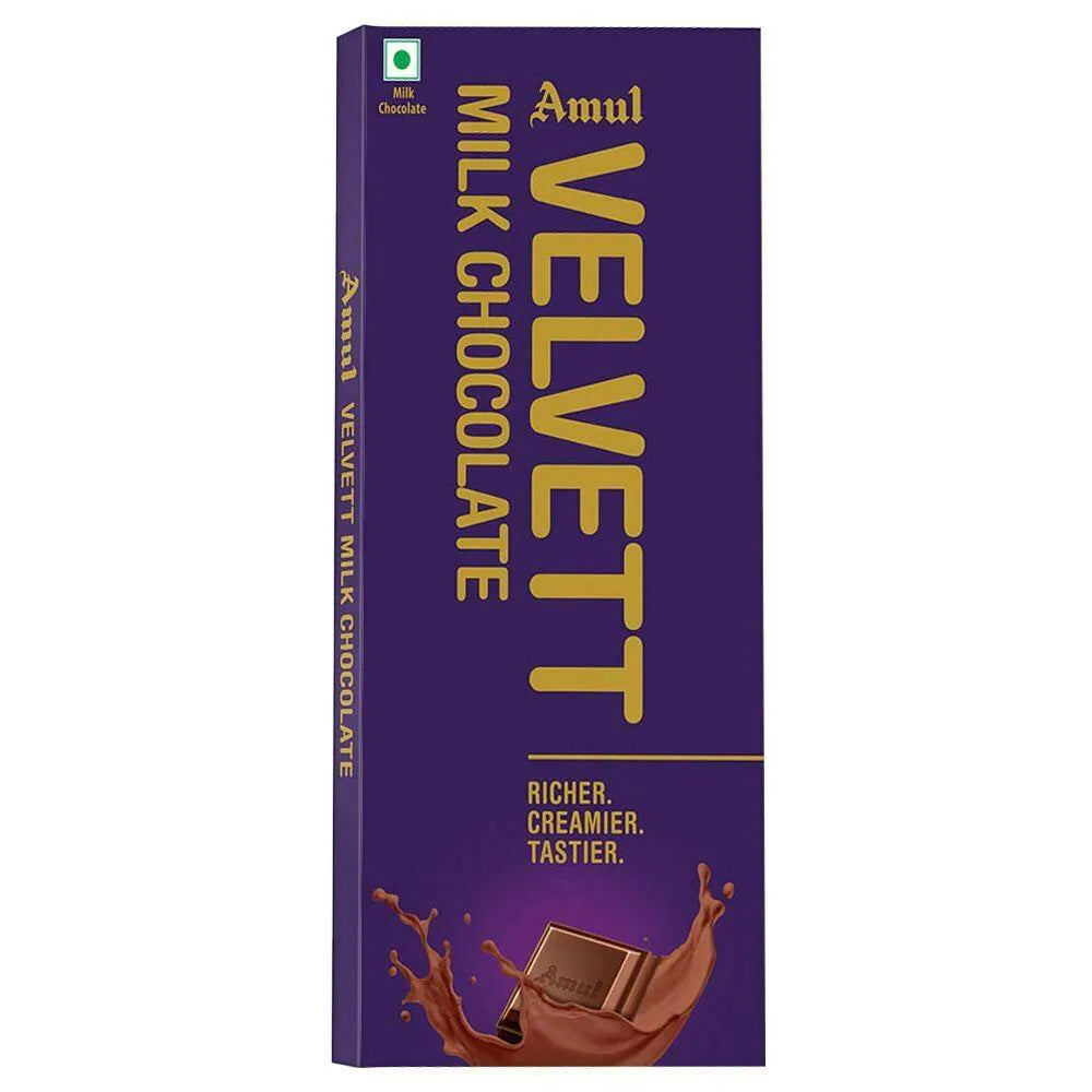 Amul Velvet Milk Chocolate, creamy indulgence, decadent delight, finest milk, rich flavors, luxurious creaminess, chocolate bliss, irresistible taste, baking, dessert.