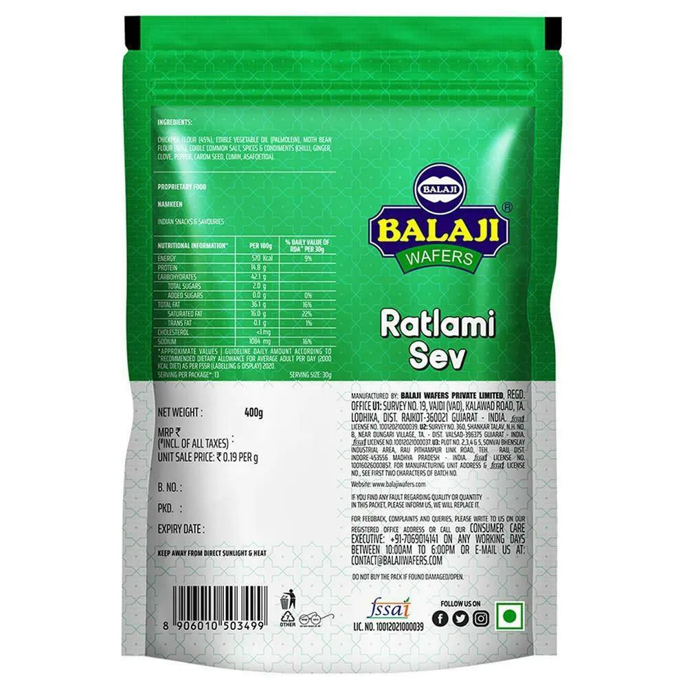 Balaji Ratlami Sev Authentic Indian Snack, back