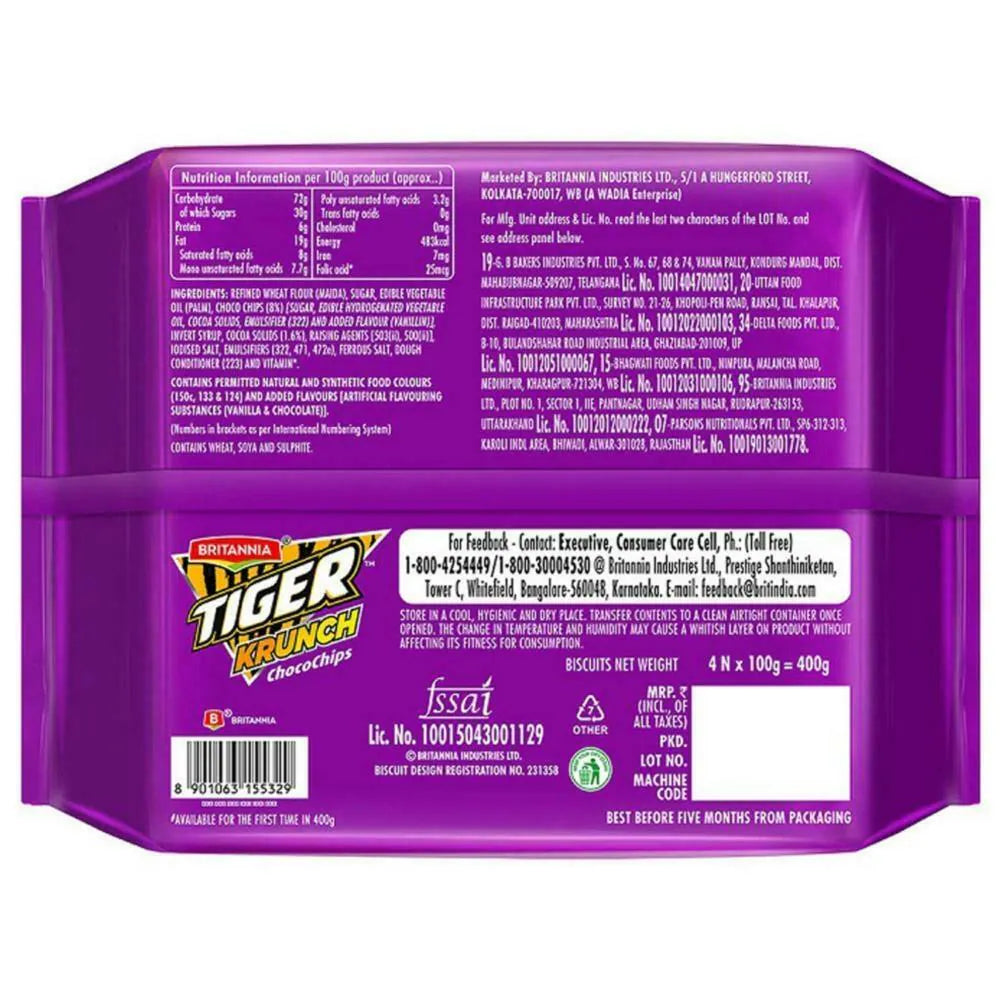 Britannia Tiger Krunch Chocochips Biscuits Combo Pack Back