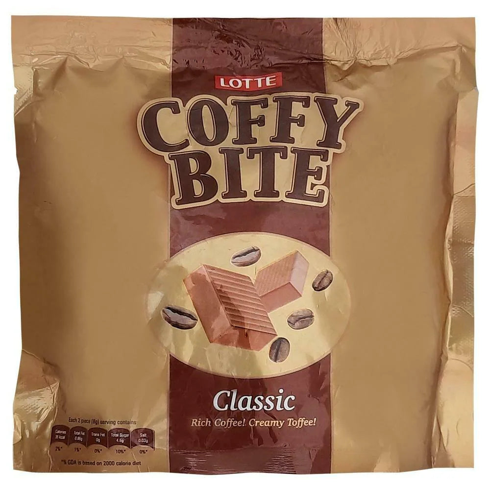 Lotte Coffy Bite Classic Toffees, timeless sweetness, nostalgia, indulgent, caramel, milk, beloved treat, on-the-go, sharing, classic.