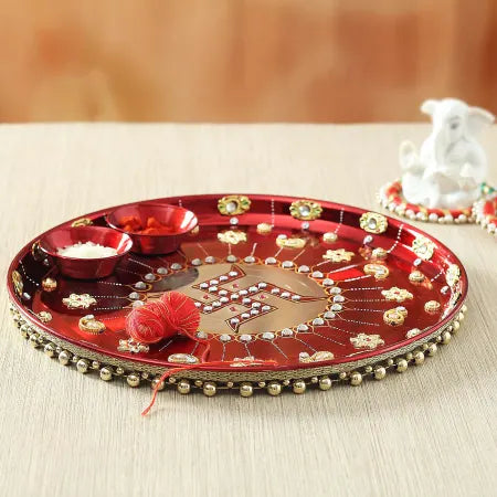 Beaded Puja Thali Set for Diwali and Bhai Dooj, side view