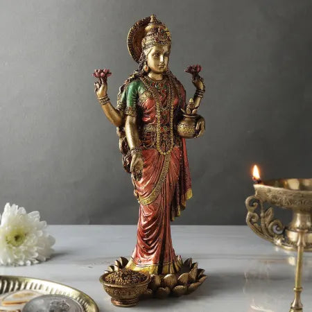 Goddess Lakshmi Copper Finish Idol, side