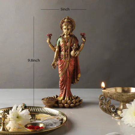 Goddess Lakshmi Copper Finish Idol, dimension