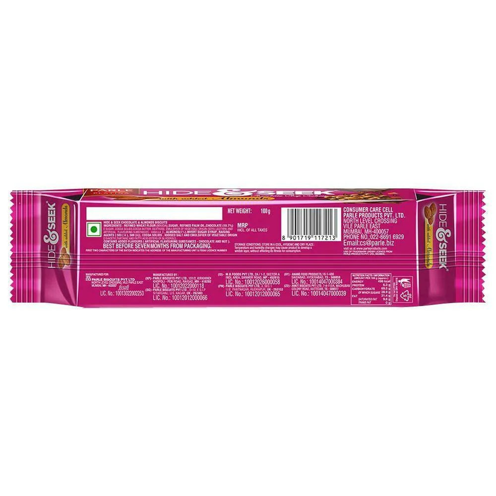 Parle Hide & Seek Almond Chocolate Chip Cookies Back