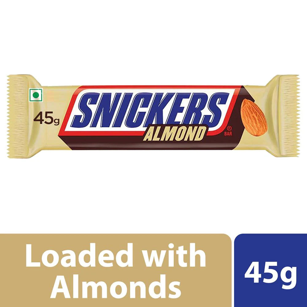 Snickers Almond Filled Chocolate Bar, decadence, nutty satisfaction, rich chocolate, crunchy almonds, creamy caramel, nougat, satisfying snack, blissful indulgence.